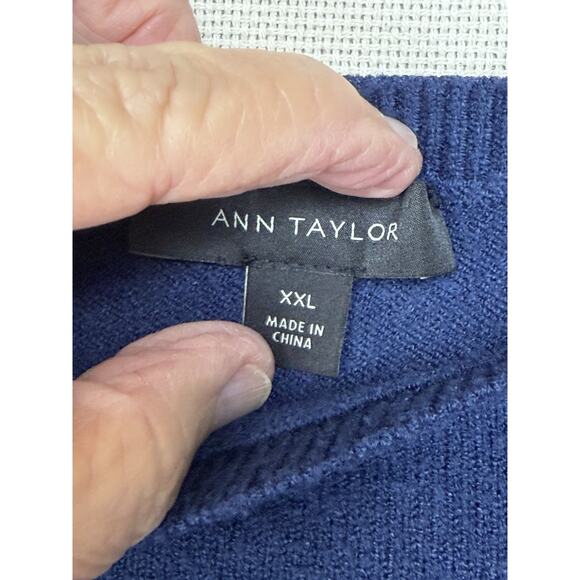 Ann Taylor Women's Sz XXL Sweater Tunic Navy Blue Boat Neckline White Trim - Picture 12 of 13